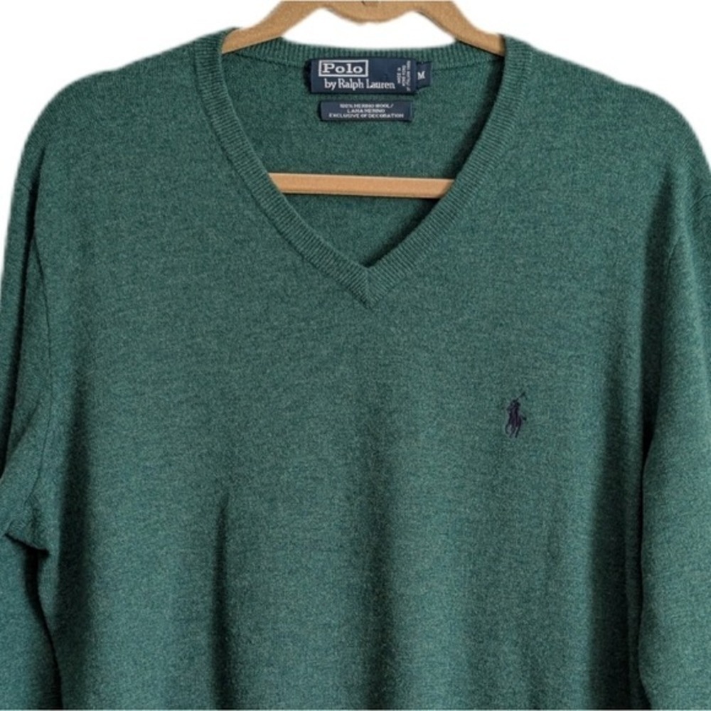 Ralph Lauren Vintage 90s Dark Academia Forest Green Merino Wool Sweatshirt - Picture 6 of 9